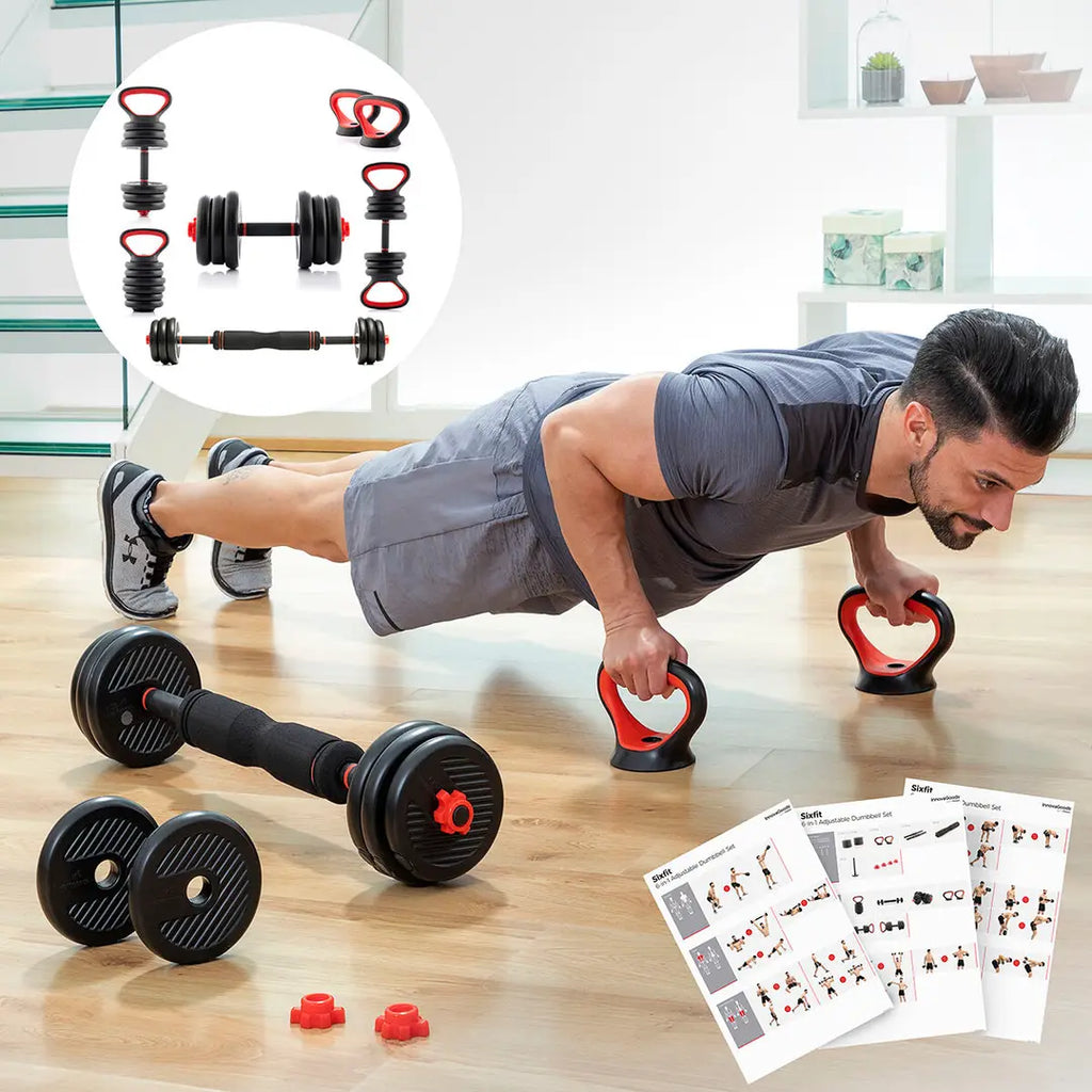 Set de Pesas Ajustables 6 en 1  Sistema completo de entrenamiento de fuerza para todo el cuerpo en casa