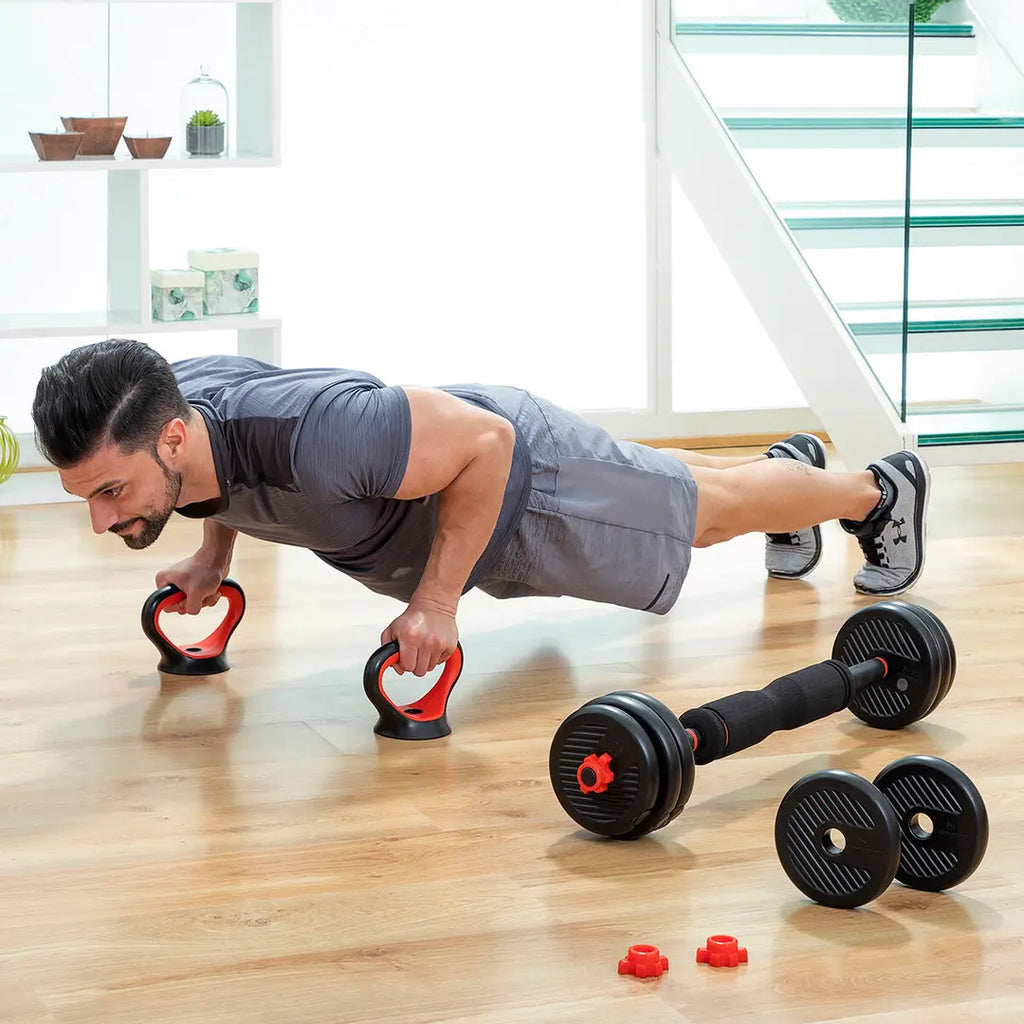 Set de Pesas Ajustables 6 en 1  Sistema completo de entrenamiento de fuerza para todo el cuerpo en casa